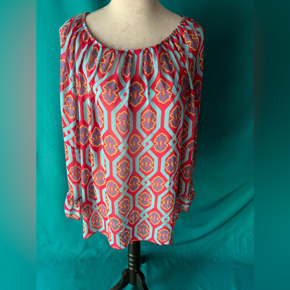 R. Rouge Relaxed Red and Blue 3/4 Sleeve Tunic, Women’s Size XXL, EUC